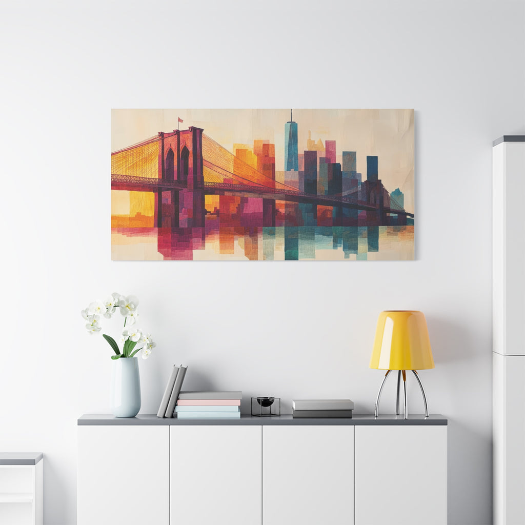 Vibrant Cityscape Canvas Art | Brooklyn Bridge Wall Decor.