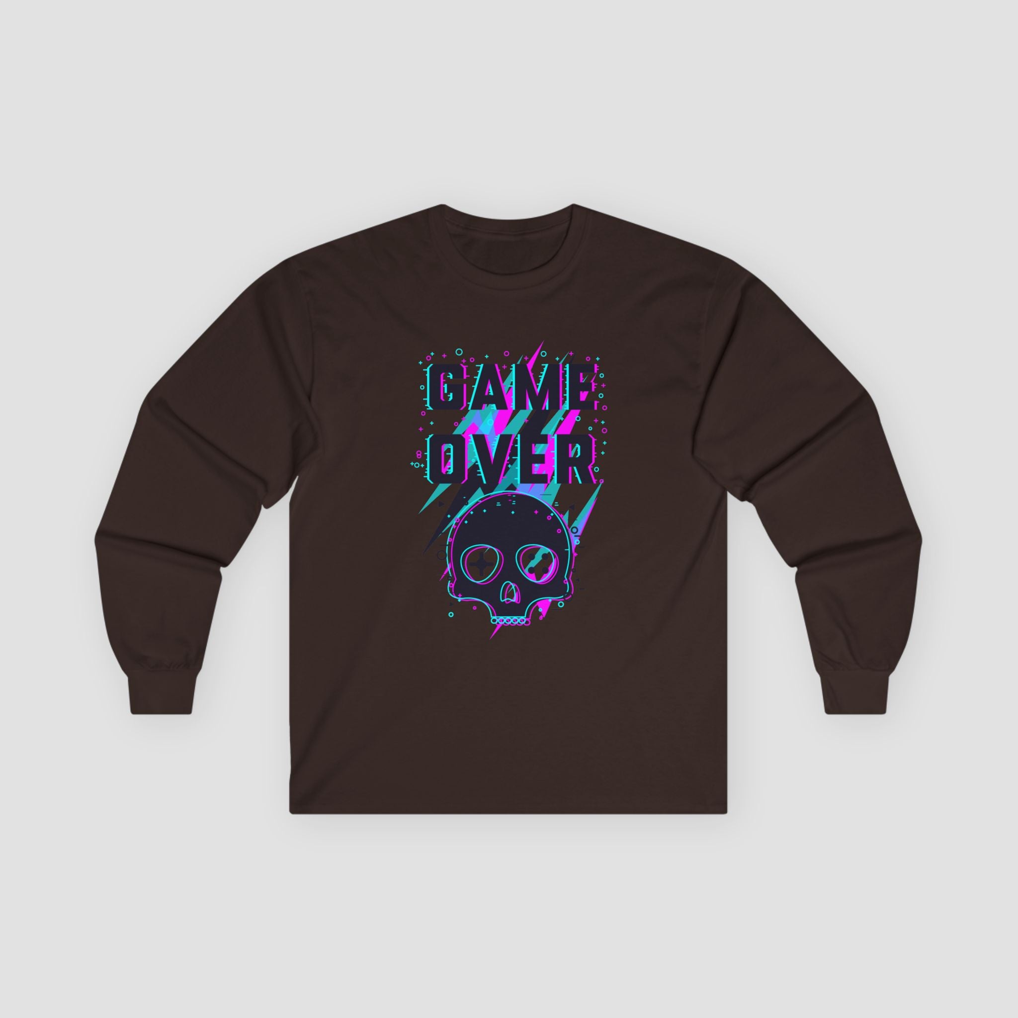 Game Over Long Sleeve Tee | Retro Skull Graphic Tee |