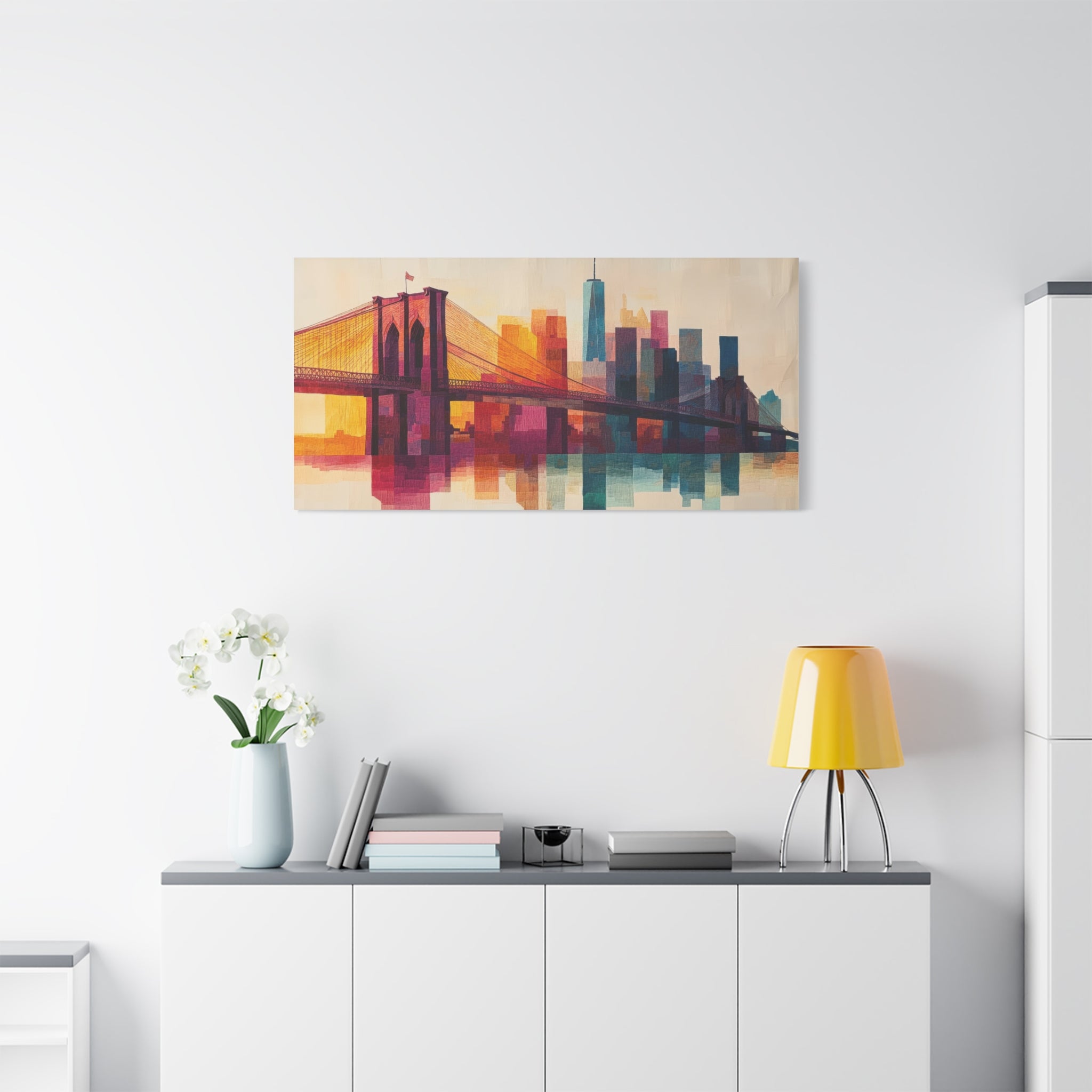 Vibrant Cityscape Canvas Art | Brooklyn Bridge Wall Decor.