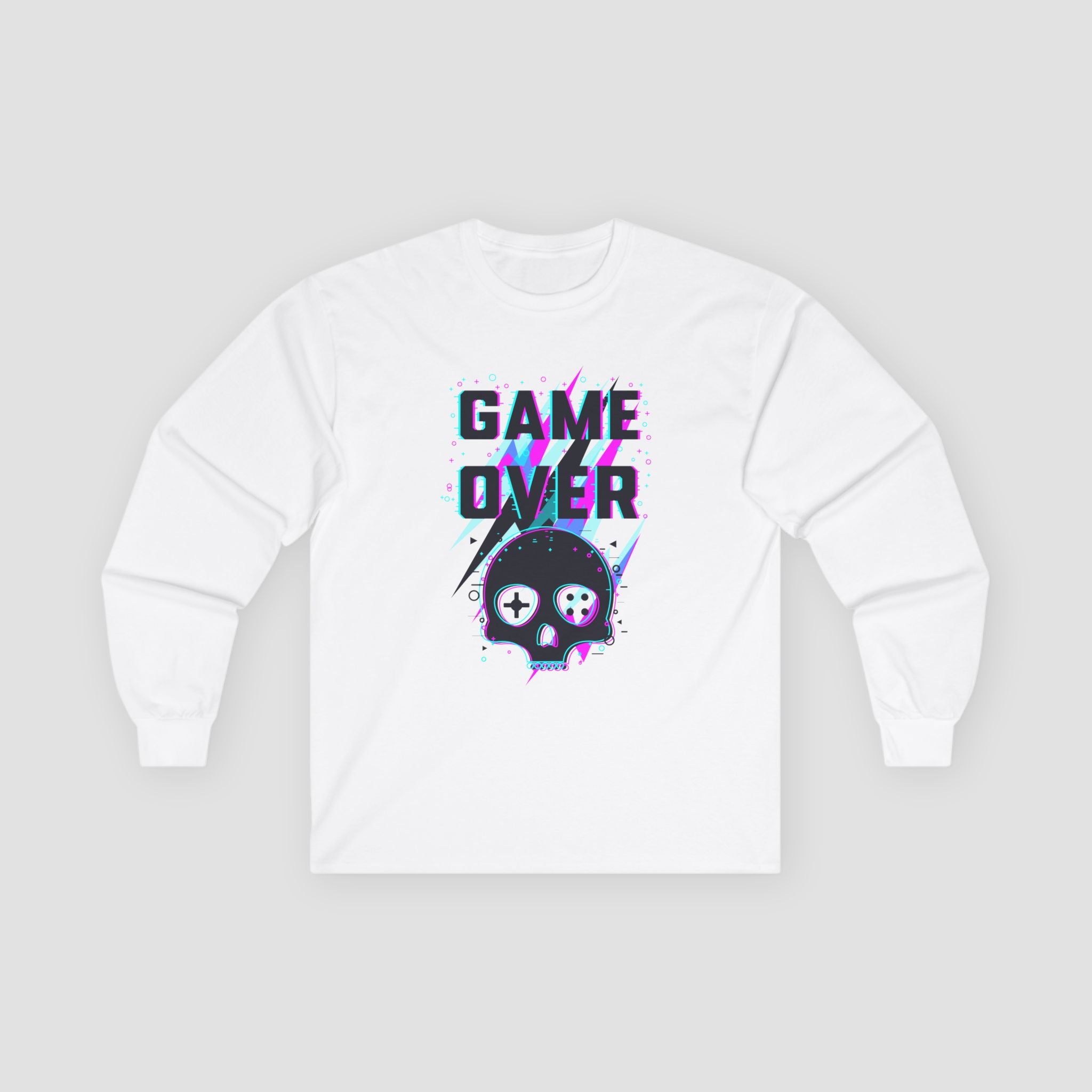Game Over Long Sleeve Tee | Retro Skull Graphic Tee |