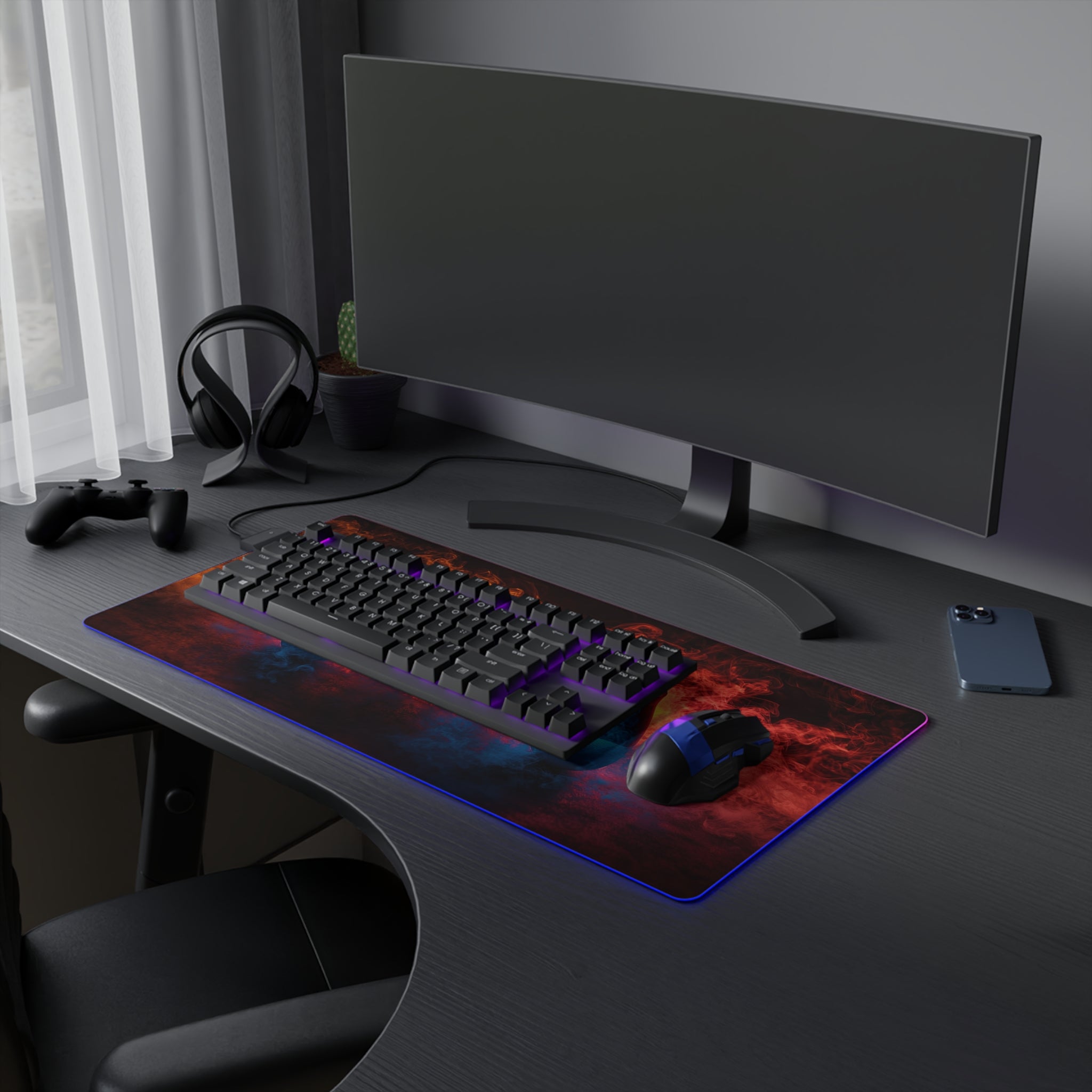 Vibrant Controller Design with LED Gaming Mouse Pad
