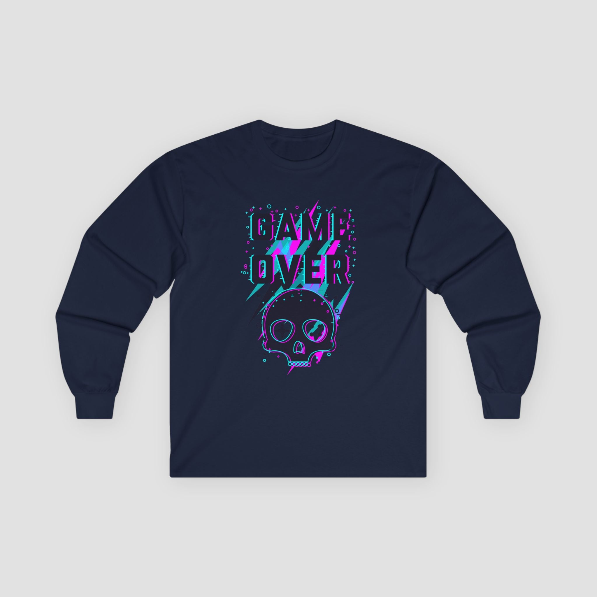 Game Over Long Sleeve Tee | Retro Skull Graphic Tee |