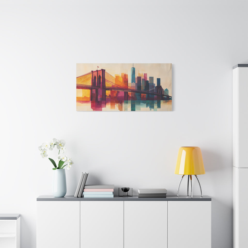 Vibrant Cityscape Canvas Art | Brooklyn Bridge Wall Decor.