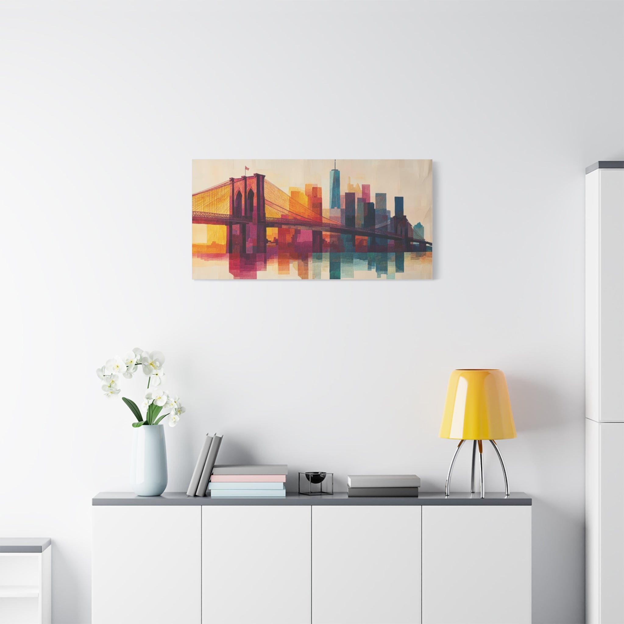 Vibrant Cityscape Canvas Art | Brooklyn Bridge Wall Decor.