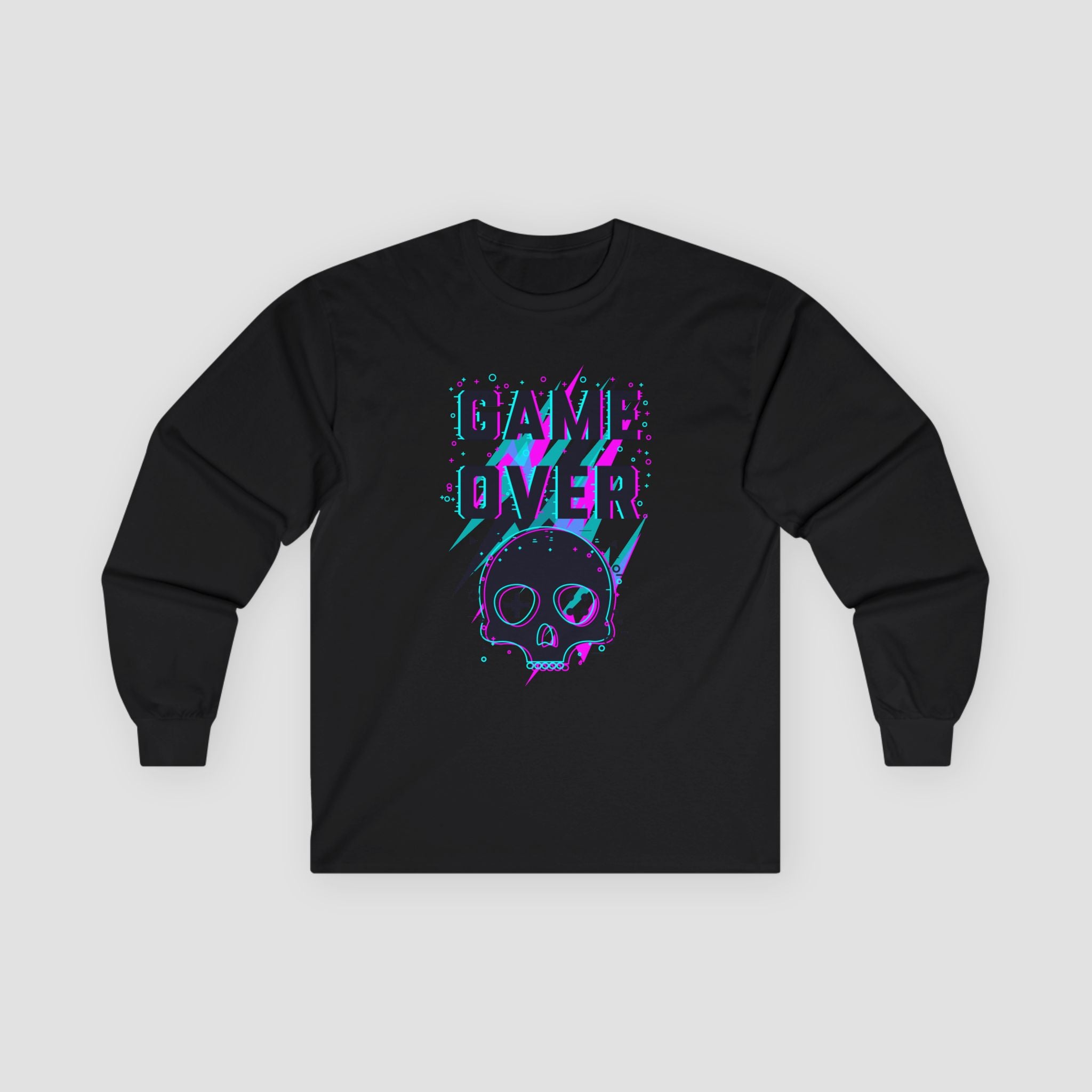 Game Over Long Sleeve Tee | Retro Skull Graphic Tee |
