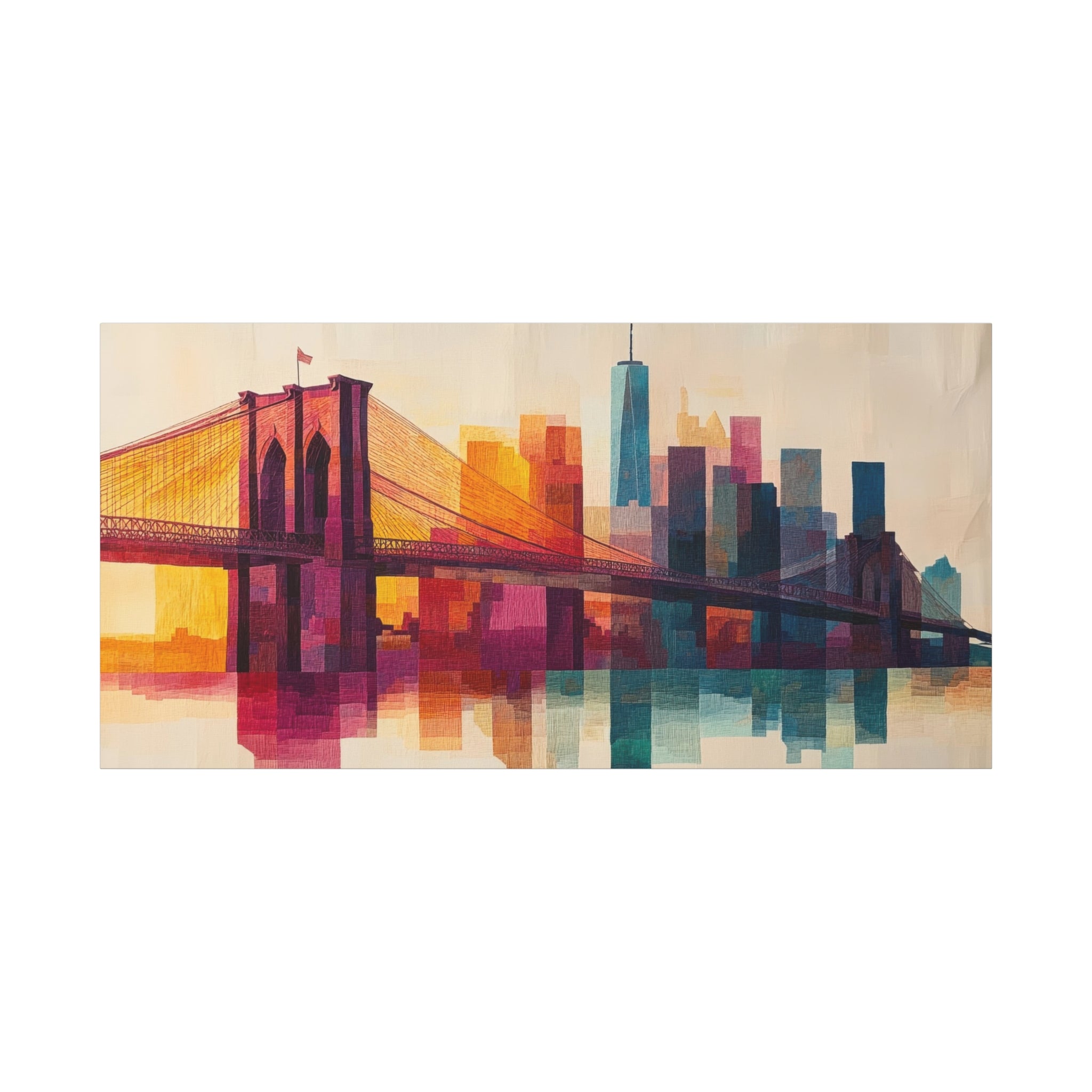 Vibrant Cityscape Canvas Art | Brooklyn Bridge Wall Decor.