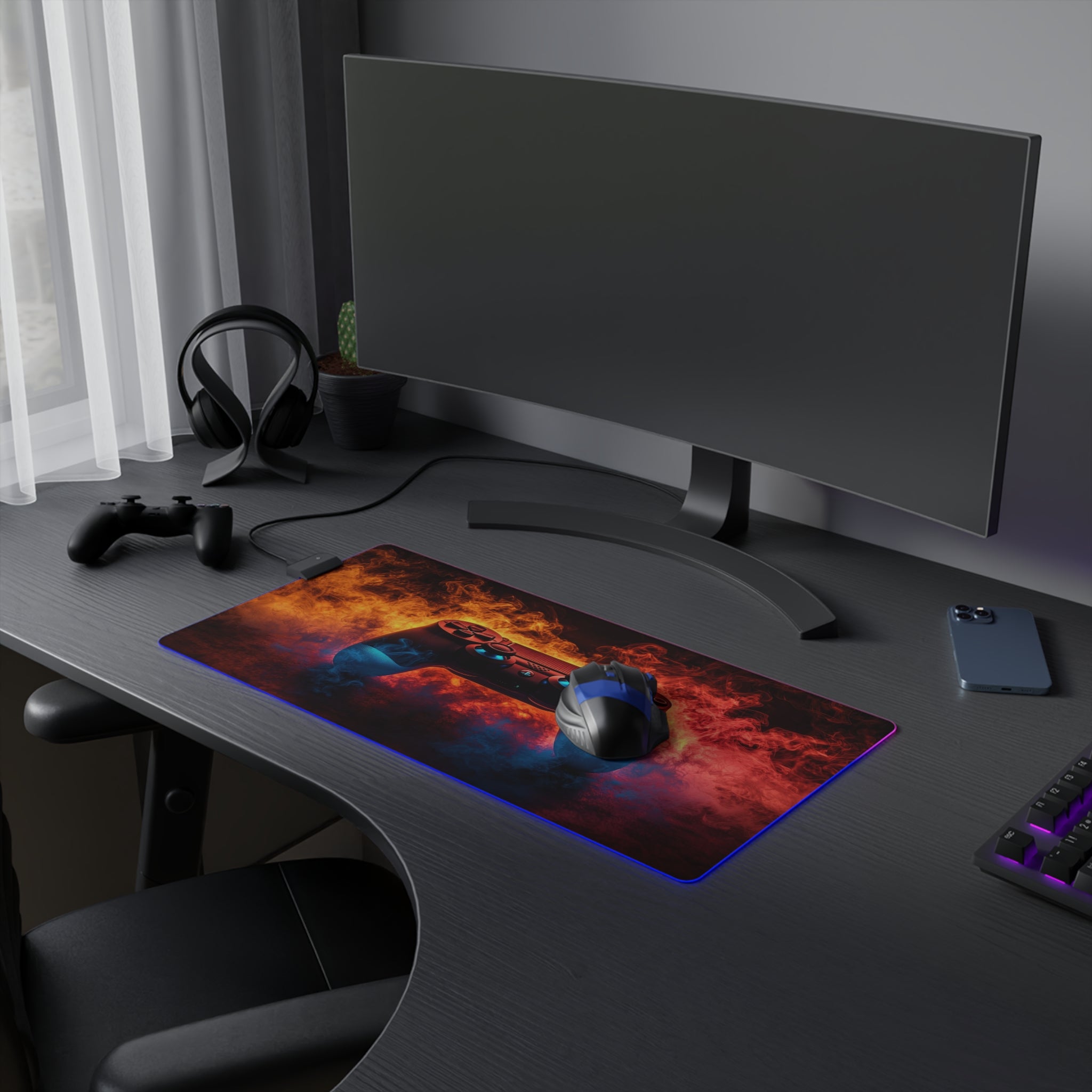 Vibrant Controller Design with LED Gaming Mouse Pad