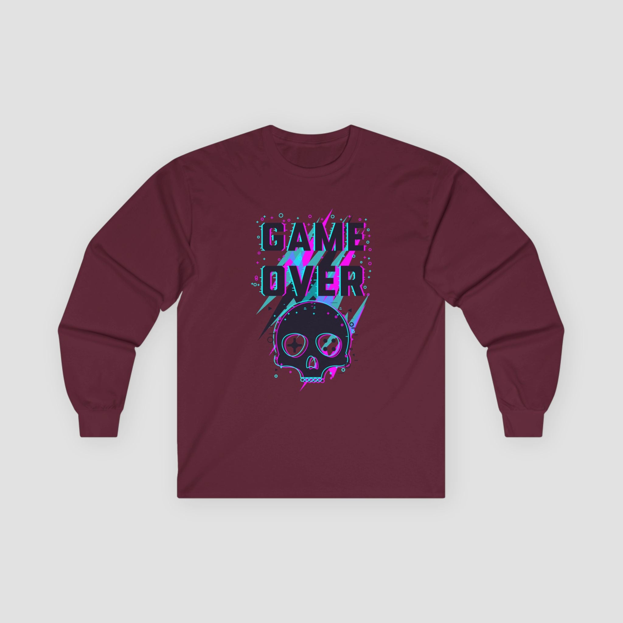 Game Over Long Sleeve Tee | Retro Skull Graphic Tee |