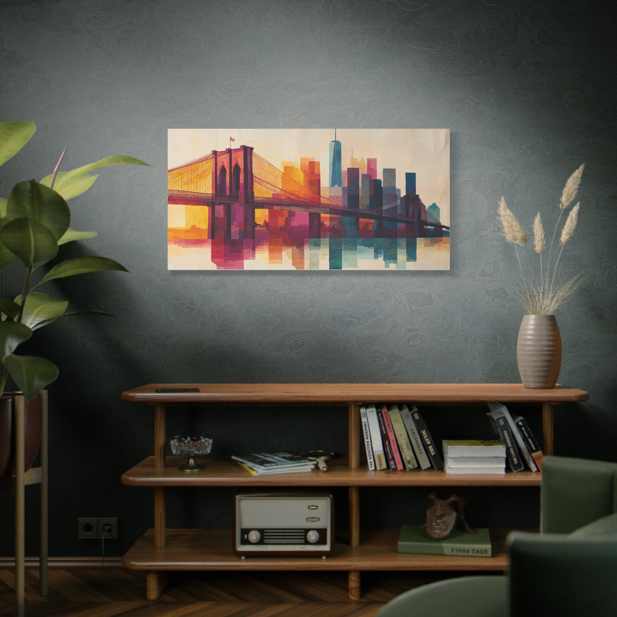 Vibrant Cityscape Canvas Art | Brooklyn Bridge Wall Decor.